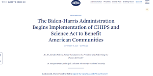 The Biden-⁠Harris Administration Begins Implementation of CHIPS and Science Act to Benefit American Communities