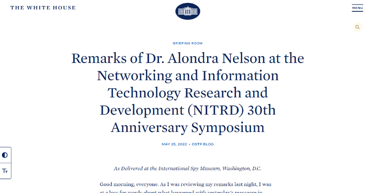 Remarks of Dr. Alondra Nelson at the Networking and Information Technology Research and Development (NITRD) 30th Anniversary Symposium